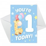 1st Birthday Age 1 Children's Kids Baby Giraffe Greetings Card