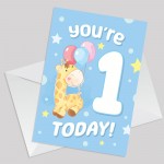 1st Birthday Age 1 Children's Kids Baby Giraffe Greetings Card