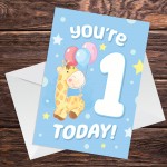 1st Birthday Age 1 Children's Kids Baby Giraffe Greetings Card