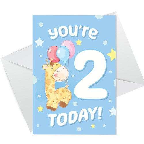 2nd Birthday Age 2 Children's Kids Baby Giraffe Greetings Card