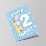 2nd Birthday Age 2 Children's Kids Baby Giraffe Greetings Card