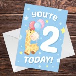 2nd Birthday Age 2 Children's Kids Baby Giraffe Greetings Card