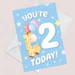 2nd Birthday Age 2 Children's Kids Baby Giraffe Greetings Card
