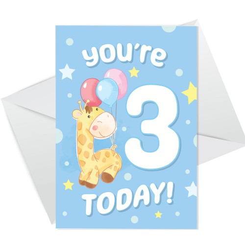 3rd Birthday Age 3 Children's Kids Baby Giraffe Greetings Card