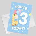 3rd Birthday Age 3 Children's Kids Baby Giraffe Greetings Card