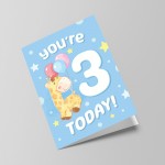 3rd Birthday Age 3 Children's Kids Baby Giraffe Greetings Card