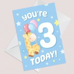 3rd Birthday Age 3 Children's Kids Baby Giraffe Greetings Card