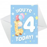 4th Birthday Age 4 Children's Kids Baby Giraffe Greetings Card