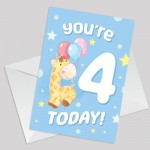4th Birthday Age 4 Children's Kids Baby Giraffe Greetings Card