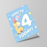 4th Birthday Age 4 Children's Kids Baby Giraffe Greetings Card