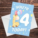 4th Birthday Age 4 Children's Kids Baby Giraffe Greetings Card