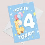 4th Birthday Age 4 Children's Kids Baby Giraffe Greetings Card