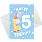 5th Birthday Age 5 Children's Kids Baby Giraffe Greetings Card