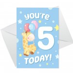 5th Birthday Age 5 Children's Kids Baby Giraffe Greetings Card