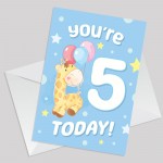5th Birthday Age 5 Children's Kids Baby Giraffe Greetings Card