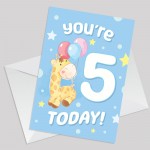5th Birthday Age 5 Children's Kids Baby Giraffe Greetings Card