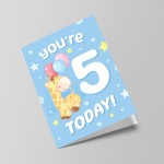 5th Birthday Age 5 Children's Kids Baby Giraffe Greetings Card