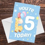 5th Birthday Age 5 Children's Kids Baby Giraffe Greetings Card