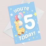 5th Birthday Age 5 Children's Kids Baby Giraffe Greetings Card