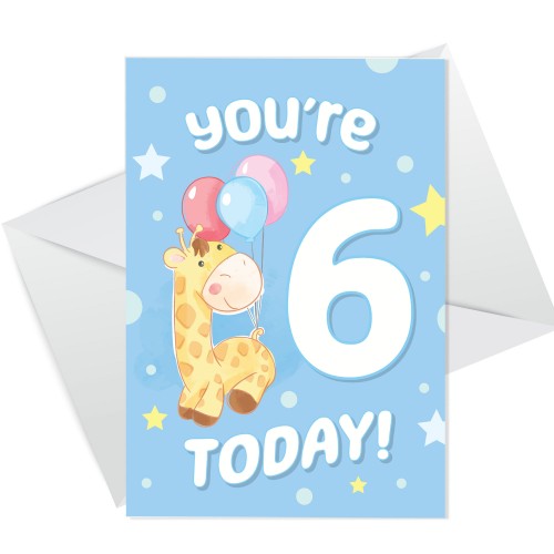 6th Birthday Age 6 Children's Kids Baby Giraffe Greetings Card