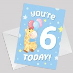 6th Birthday Age 6 Children's Kids Baby Giraffe Greetings Card