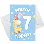 7th Birthday Age 7 Children's Kids Baby Giraffe Greetings Card