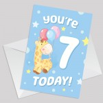 7th Birthday Age 7 Children's Kids Baby Giraffe Greetings Card