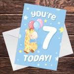 7th Birthday Age 7 Children's Kids Baby Giraffe Greetings Card