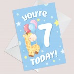 7th Birthday Age 7 Children's Kids Baby Giraffe Greetings Card