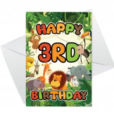 3rd Birthday Card for Boy Girl Jungle Safari Animals 3 Years