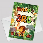 3rd Birthday Card for Boy Girl Jungle Safari Animals 3 Years