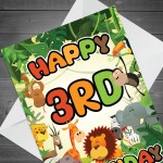 3rd Birthday Card for Boy Girl Jungle Safari Animals 3 Years