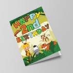 2nd Birthday Jungle Animal Card for Boys Girls 2 Year Old Card
