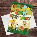 2nd Birthday Jungle Animal Card for Boys Girls 2 Year Old Card