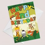 2nd Birthday Jungle Animal Card for Boys Girls 2 Year Old Card