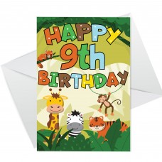 9th Birthday Jungle Animal Card for Boys Girls 9 Year Old Card