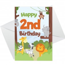 2nd Birthday Card for Boys Girls Second Birthday Jungle Cards