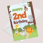 2nd Birthday Card for Boys Girls Second Birthday Jungle Cards