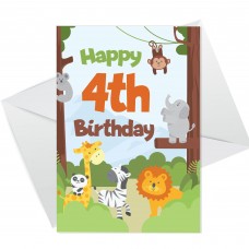 4th Birthday Card for Boys Girls Fourth Birthday Jungle Cards