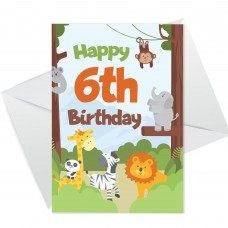 6th Birthday Card for Boys Girls Sixth Birthday Jungle Cards