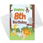 8th Birthday Card for Boys Girls Eighth Birthday Jungle Cards