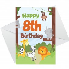 8th Birthday Card for Boys Girls Eighth Birthday Jungle Cards