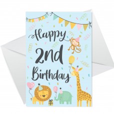 2nd Birthday Jungle Animals Card for Girls Boys 2 Year Old Child