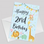 2nd Birthday Jungle Animals Card for Girls Boys 2 Year Old Child