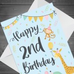 2nd Birthday Jungle Animals Card for Girls Boys 2 Year Old Child