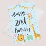 2nd Birthday Jungle Animals Card for Girls Boys 2 Year Old Child