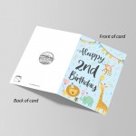 2nd Birthday Jungle Animals Card for Girls Boys 2 Year Old Child