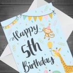 5th Birthday Jungle Animals Card for Girls Boys 5 Year Old Child