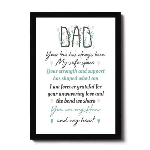 Novelty Gift For Dad FRAMED PRINT Thank You Gift For Dad Hero