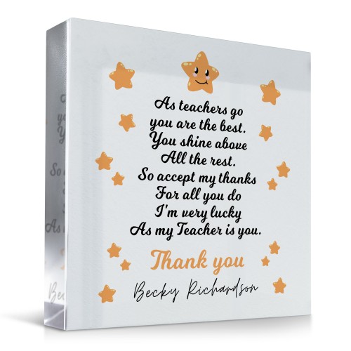 Handmade Personalised Teacher Gift Acrylic Block Thank You Gift